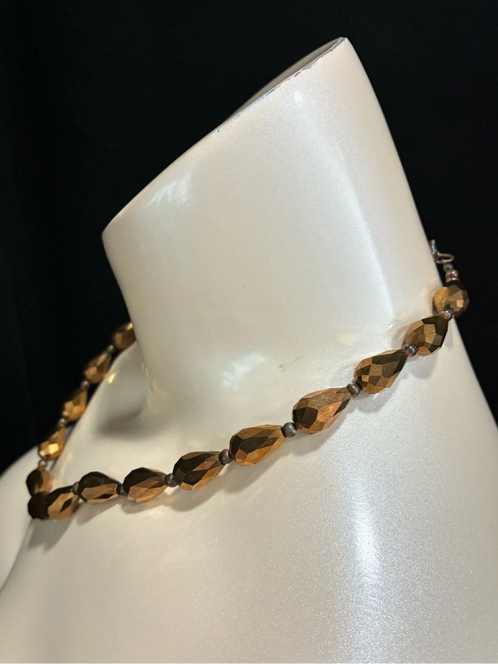 Murano Faceted Mocha Brown Metallic Teardrop Beaded Necklace